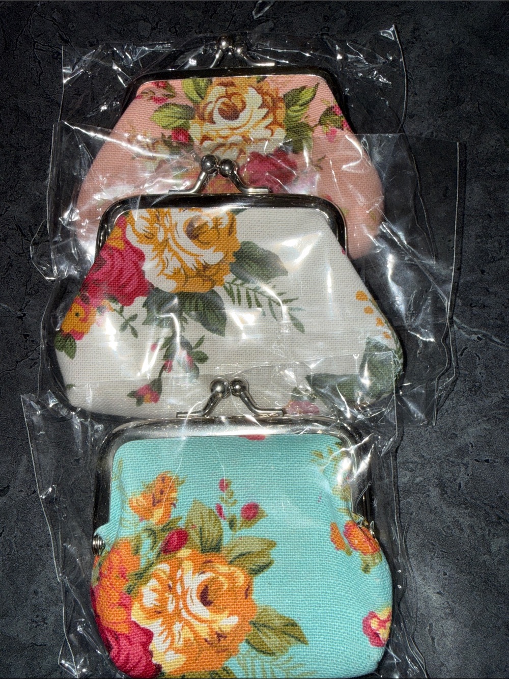 Floral Kiss-Lock Coin Pouches - Pink, White, Aqua